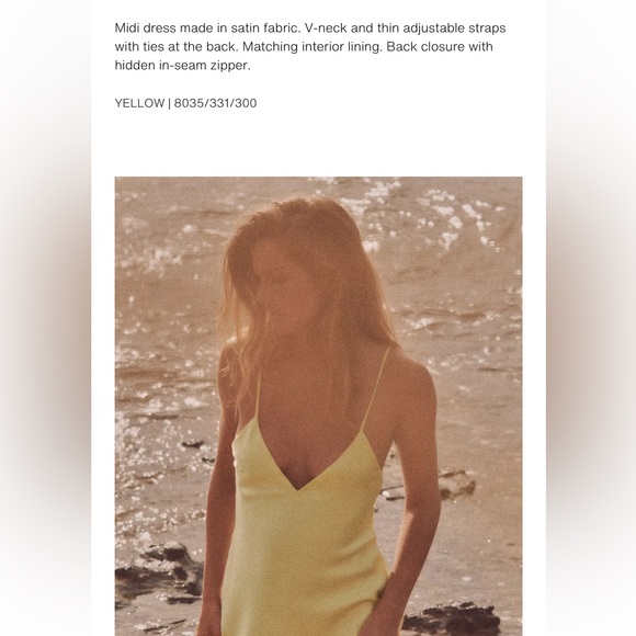 Zara NWT satin midi dress yellow 4772/217 - Picture 10 of 10